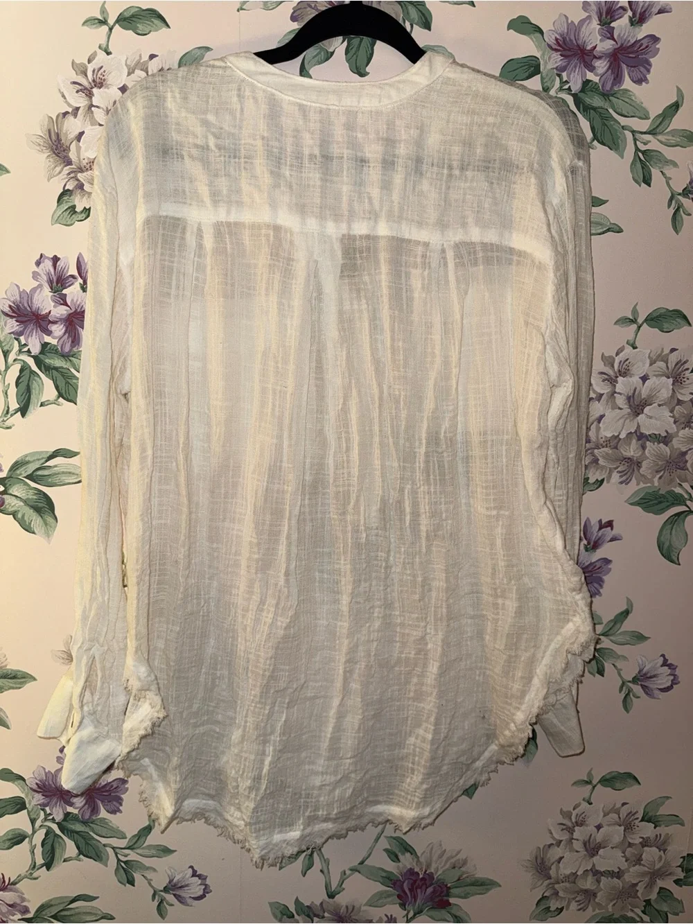 Free People Cream Button-Front Gauze Long-Sleeve Top